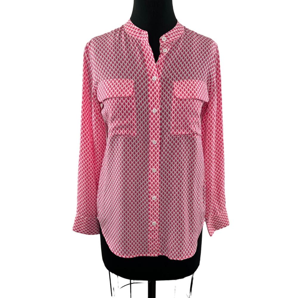 EQUIPMENT White Pink Top Silk Drop Print Pleated Button-Up Size X-Small XS